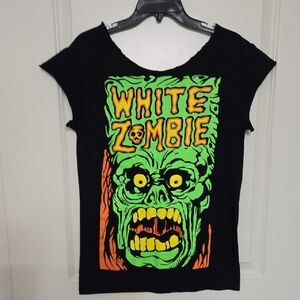 Black Graphic Tee with Green and Orange Design